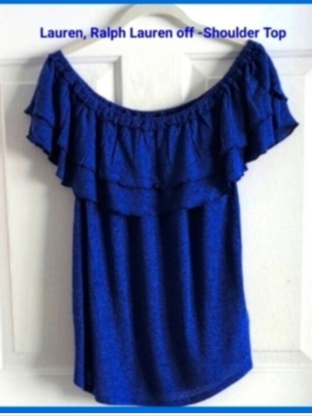 Lauren Ralph Lauren Royal Blue Off-Shoulder Ruffle Tunic Med
